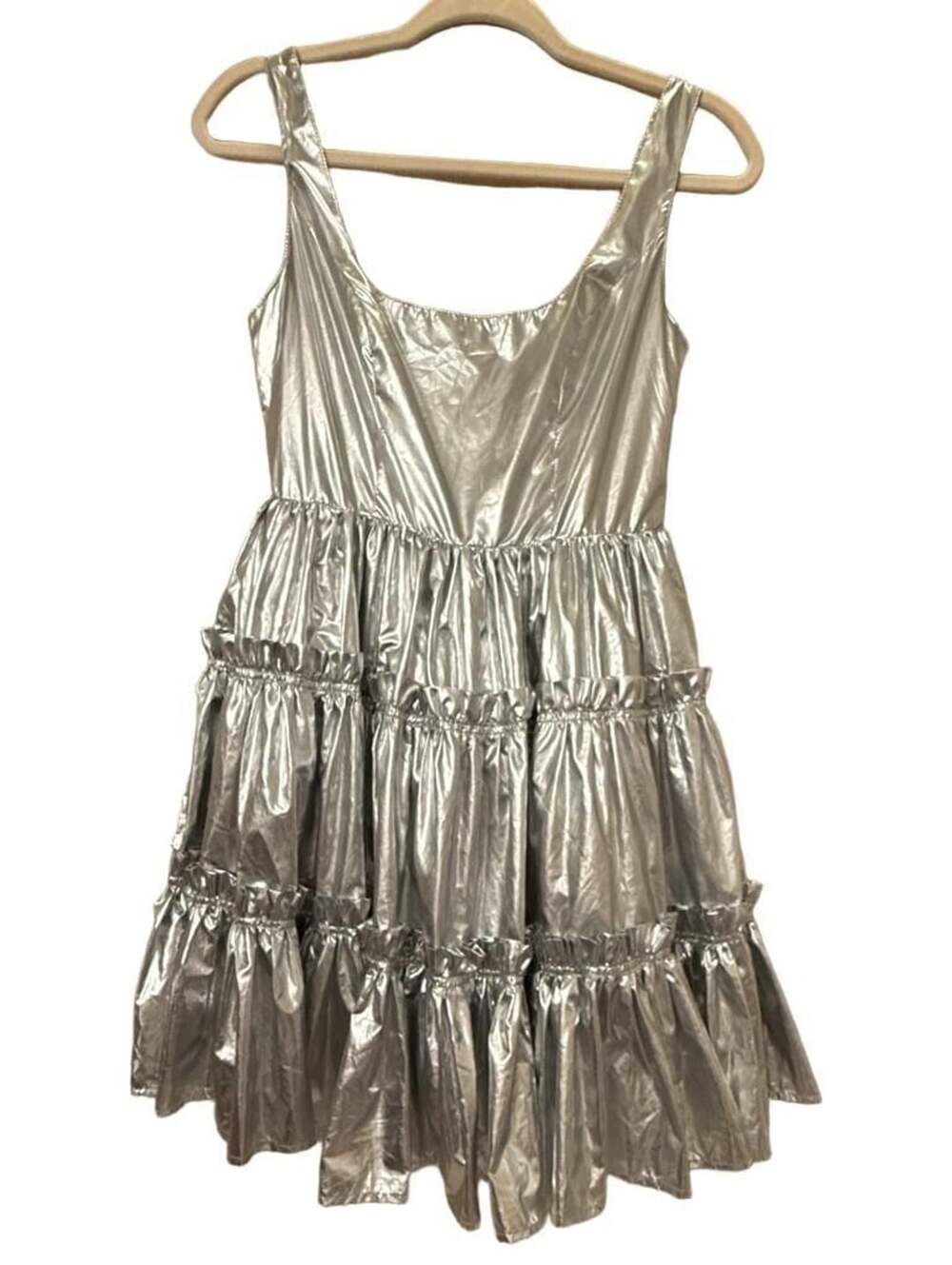 Amy Lynn  Metallic Babydoll Faux-Leather Mini Dress In Silver - 46% Off